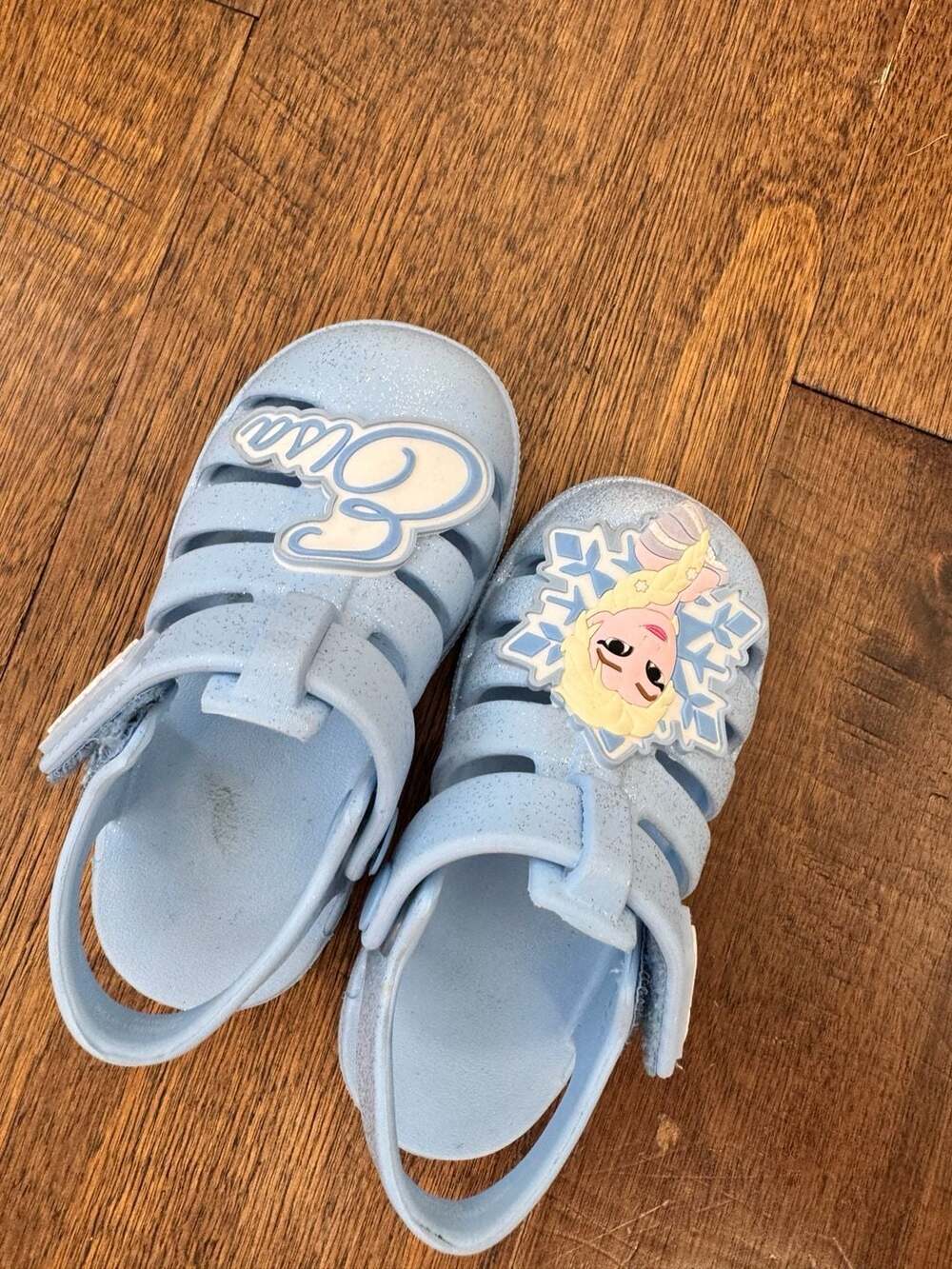 Disney Frozen Elsa Toddler Girls Glitter Blue Fisherman Jelly Sandals Size 7